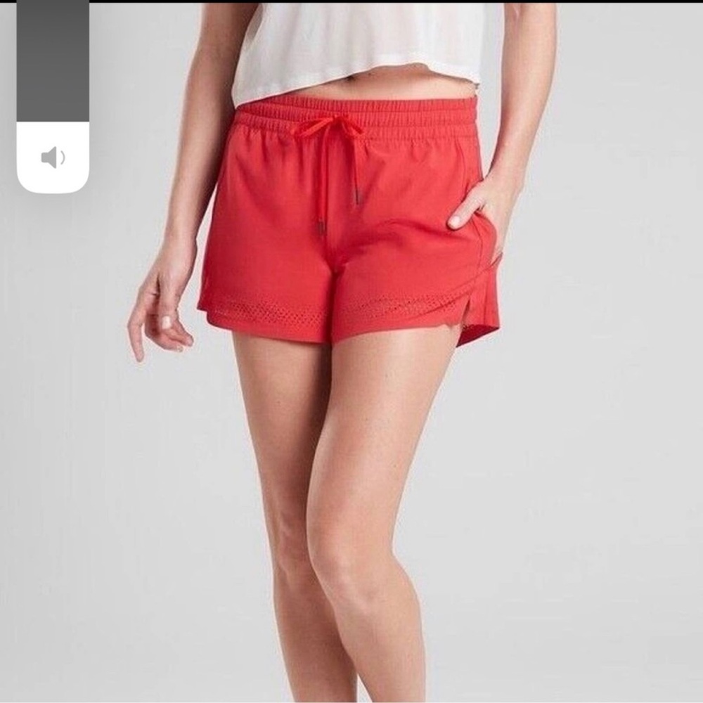 ATHLETA Baja Red Elastic Waist w/ Drawstring Zip Pockets Shorts Size 6